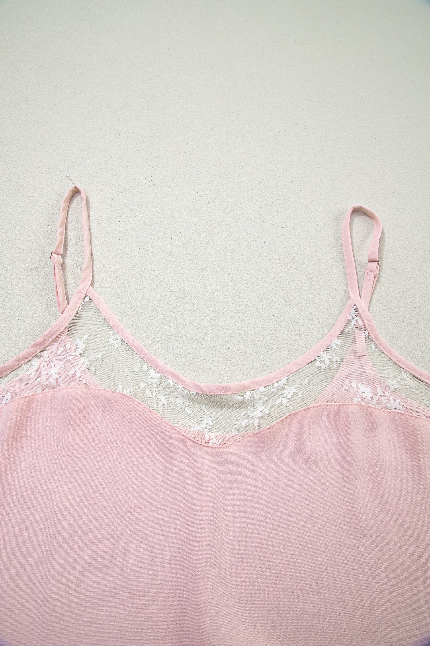 Light Pink Sheer Lace Patchwork Camisole Nightgown Dress 🇺🇸