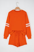 Orange Varsity Striped Sleeve Drop Shoulder Sweatshirt and Short Set 🇺🇲