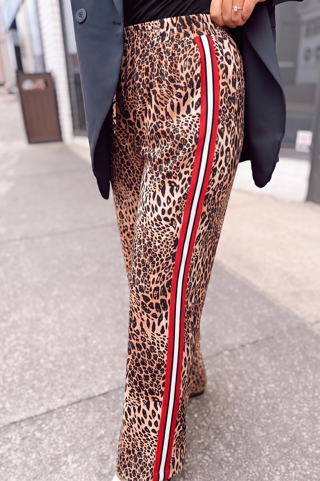 Khaki Leopard Print Colorblock Side Stripes Wide Leg Full Length Plus Size Pants 🇺🇸