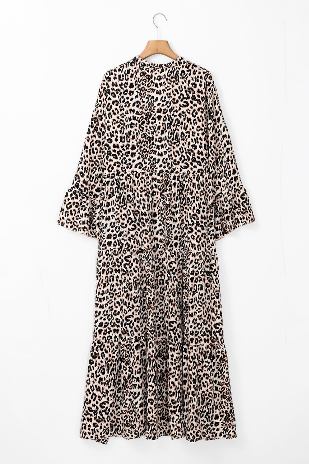 Apricot Leopard Print Tiered Wide Sleeve Maxi Dress 🇺🇸