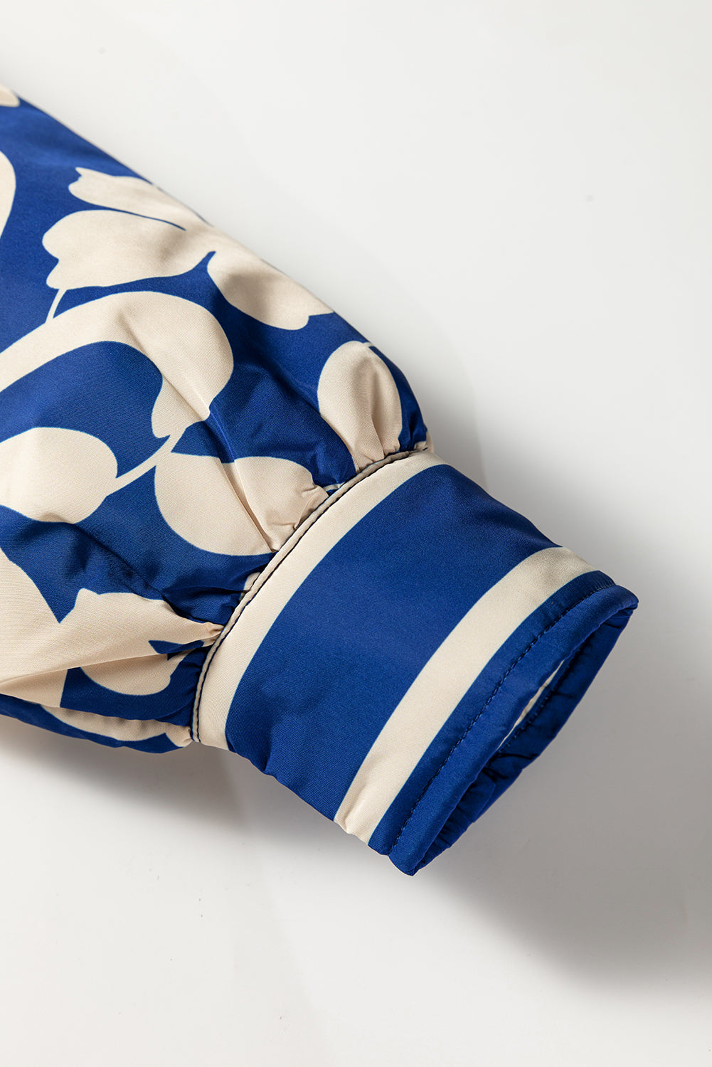 Blue Flower Print Open Front Buttoned Cuffs Elegant Jacket 🇺🇸