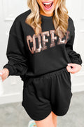 Black Sequined COFFEE Loose Fit Sweatshirt and Shorts Set 🇺🇸