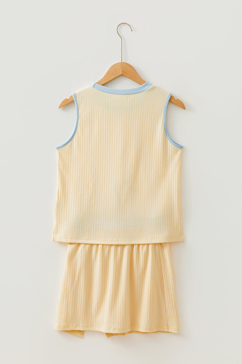 Yellow Contrast Trim Ribbed Tank Split Skort 2pcs Set 🇺🇸