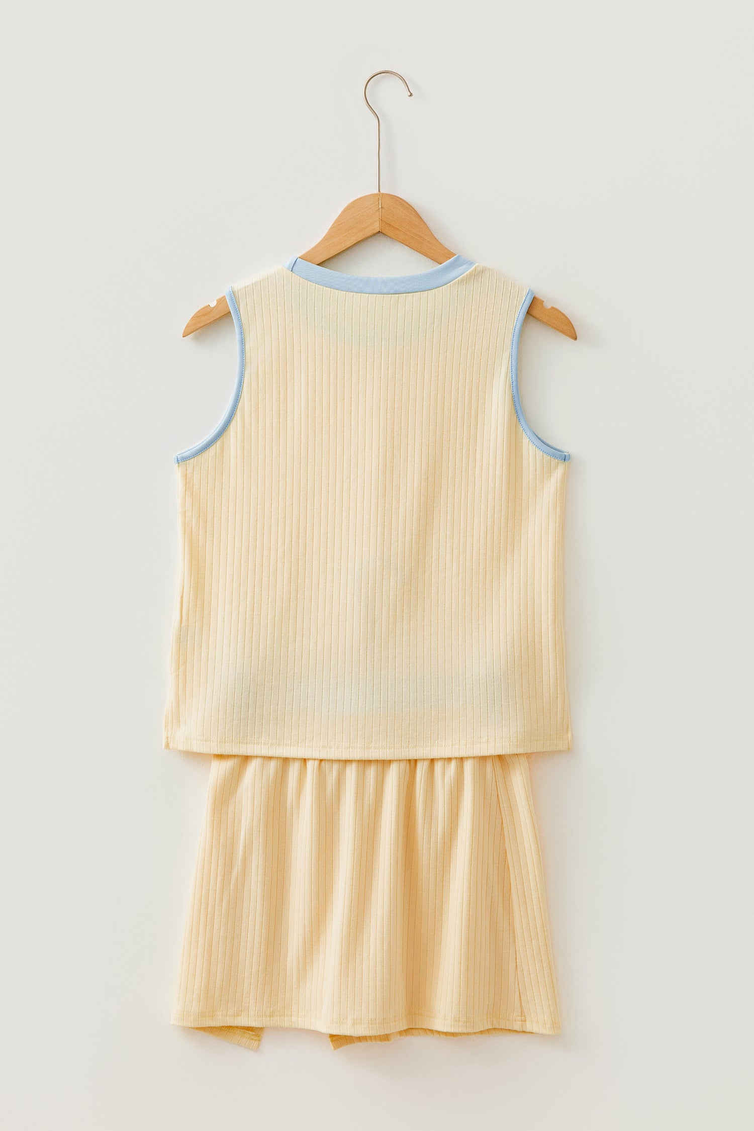 Yellow Contrast Trim Ribbed Tank Split Skort 2pcs Set 🇺🇸
