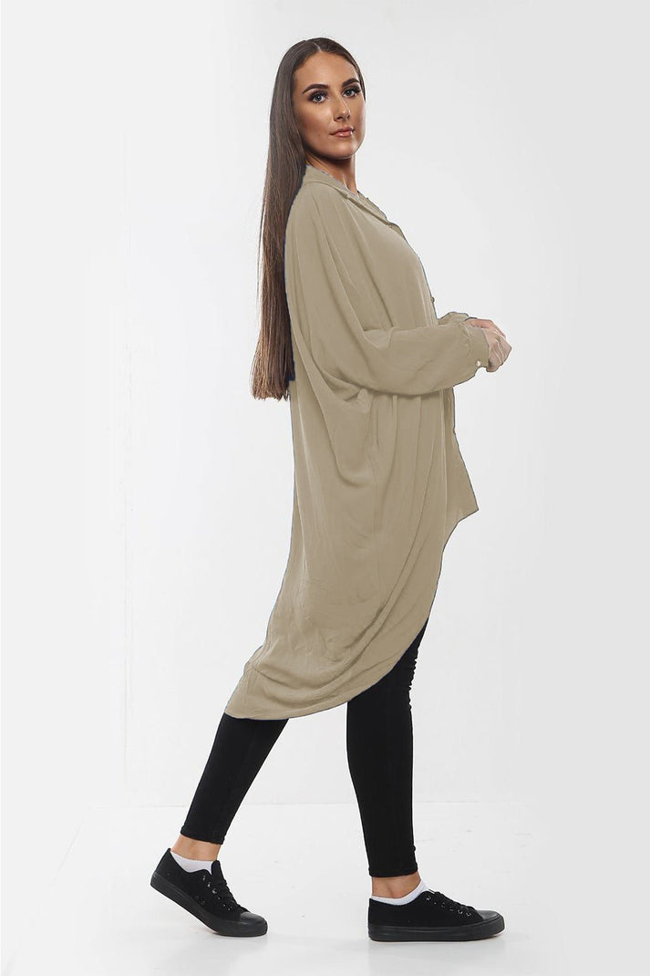 High-Low Oversized Button Long Top Shirt Dress with Hem and Long Sleeves 🇬🇧