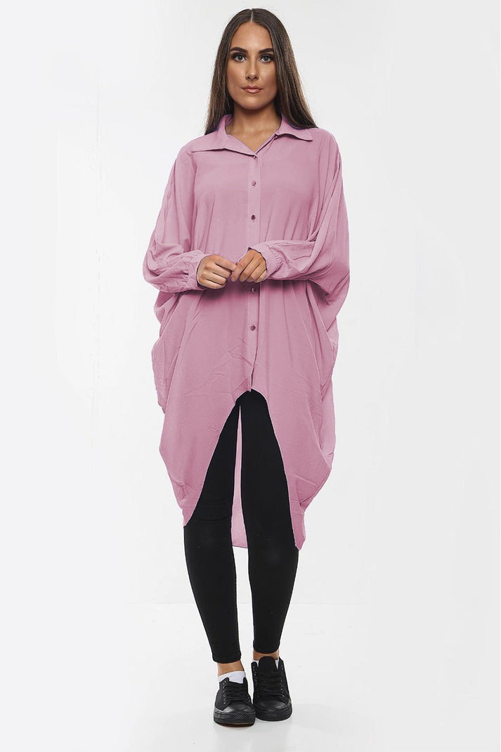 High-Low Oversized Button Long Top Shirt Dress with Hem and Long Sleeves 🇬🇧