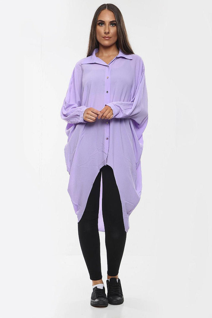 High-Low Oversized Button Long Top Shirt Dress with Hem and Long Sleeves 🇬🇧