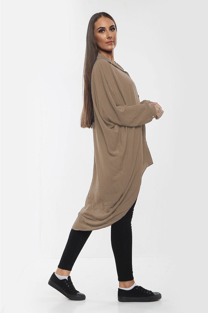 High-Low Oversized Button Long Top Shirt Dress with Hem and Long Sleeves 🇬🇧