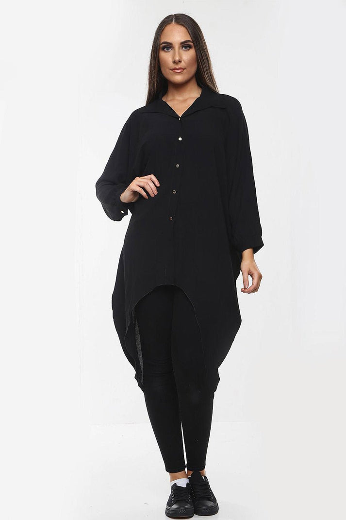 High-Low Oversized Button Long Top Shirt Dress with Hem and Long Sleeves 🇬🇧
