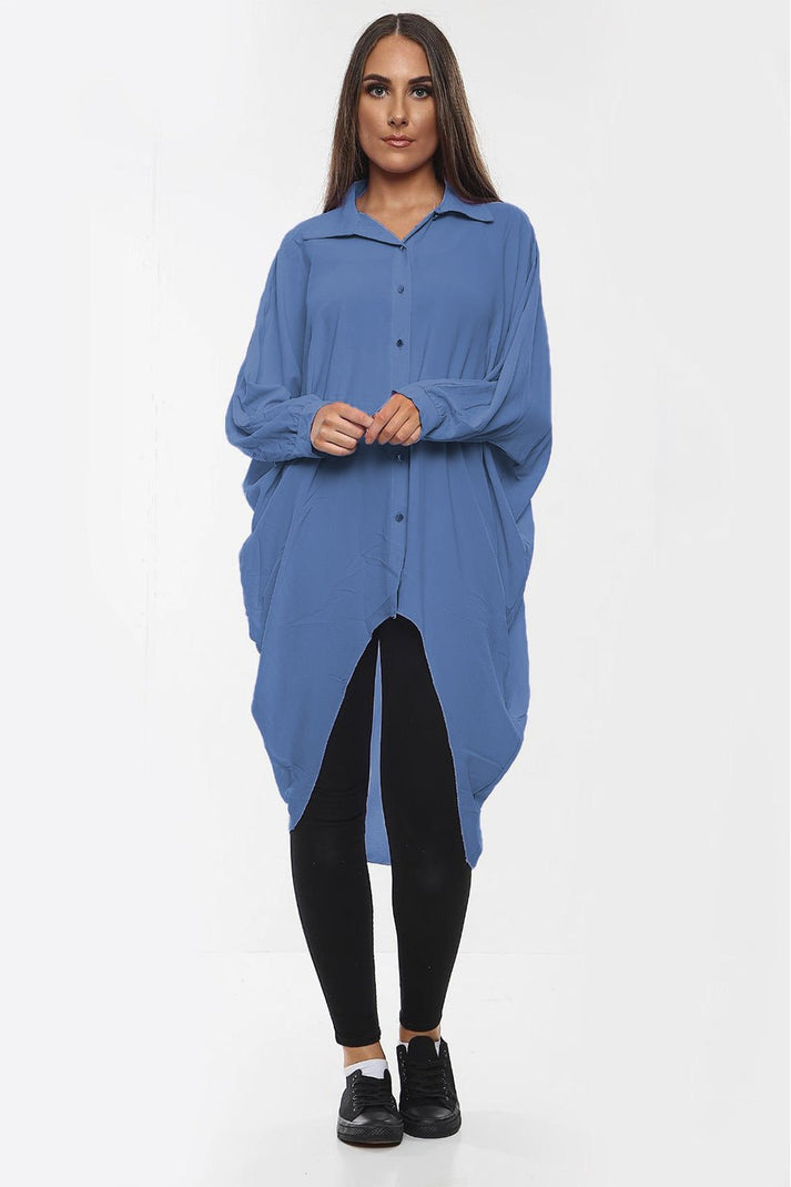 High-Low Oversized Button Long Top Shirt Dress with Hem and Long Sleeves 🇬🇧