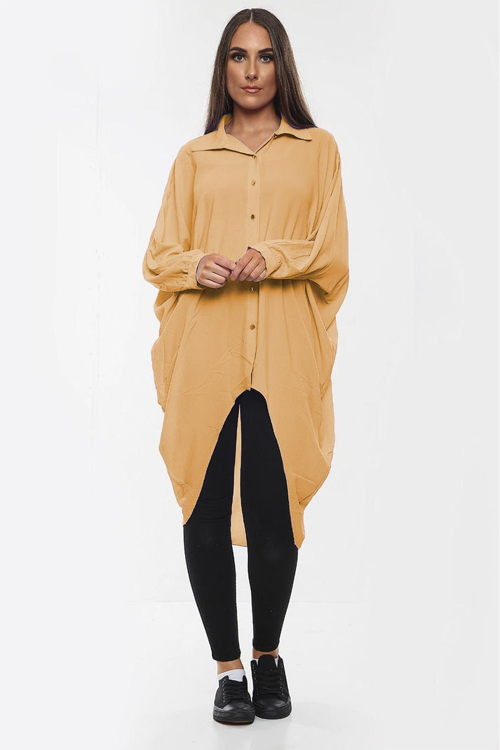High-Low Oversized Button Long Top Shirt Dress with Hem and Long Sleeves 🇬🇧