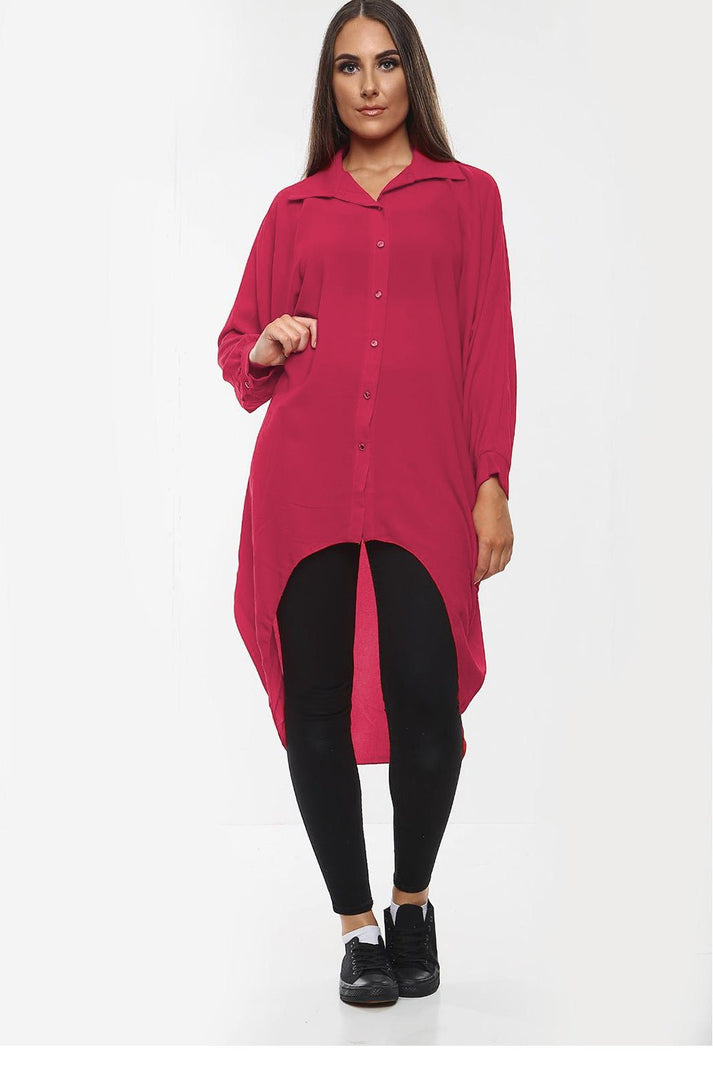 High-Low Oversized Button Long Top Shirt Dress with Hem and Long Sleeves 🇬🇧
