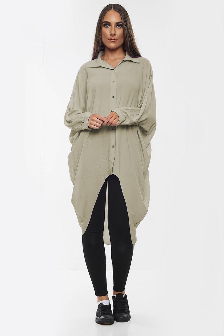 High-Low Oversized Button Long Top Shirt Dress with Hem and Long Sleeves 🇬🇧