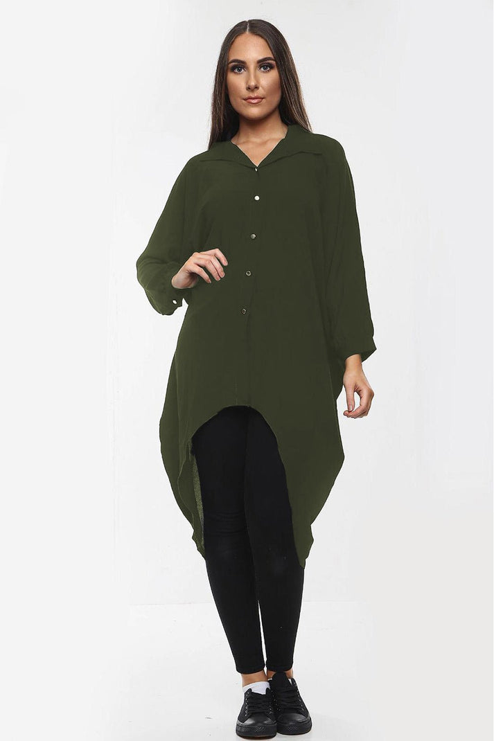 High-Low Oversized Button Long Top Shirt Dress with Hem and Long Sleeves 🇬🇧