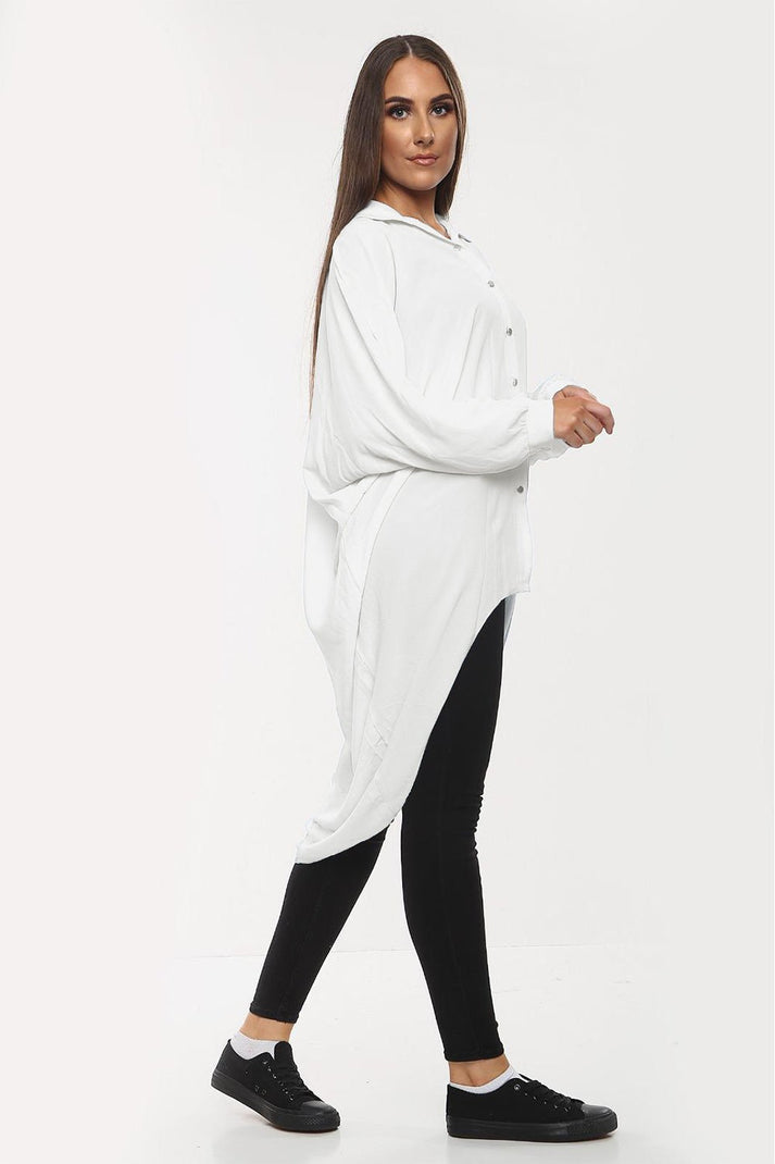 High-Low Oversized Button Long Top Shirt Dress with Hem and Long Sleeves 🇬🇧