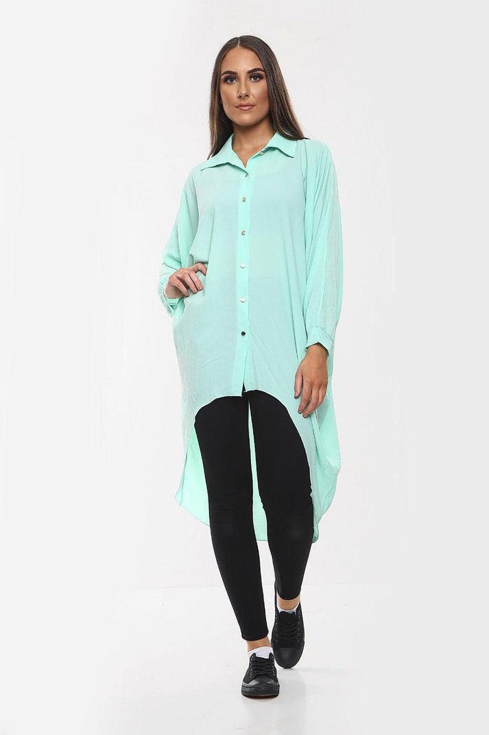High-Low Oversized Button Long Top Shirt Dress with Hem and Long Sleeves 🇬🇧