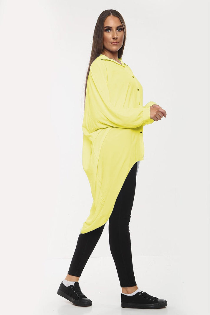 High-Low Oversized Button Long Top Shirt Dress with Hem and Long Sleeves 🇬🇧