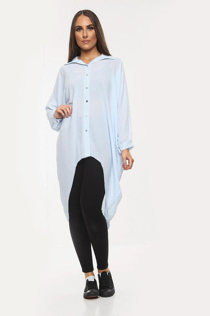 High-Low Oversized Button Long Top Shirt Dress with Hem and Long Sleeves 🇬🇧