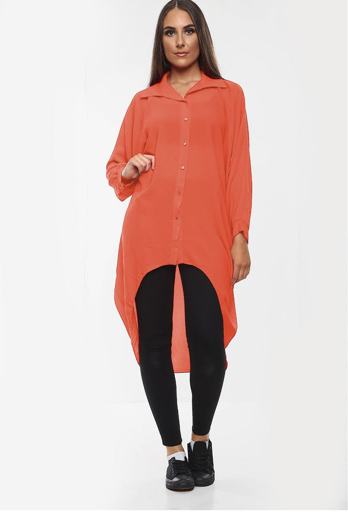 High-Low Oversized Button Long Top Shirt Dress with Hem and Long Sleeves 🇬🇧