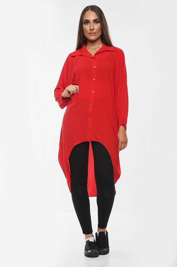 High-Low Oversized Button Long Top Shirt Dress with Hem and Long Sleeves 🇬🇧