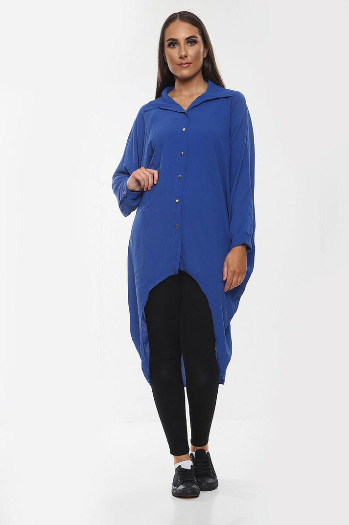 High-Low Oversized Button Long Top Shirt Dress with Hem and Long Sleeves 🇬🇧