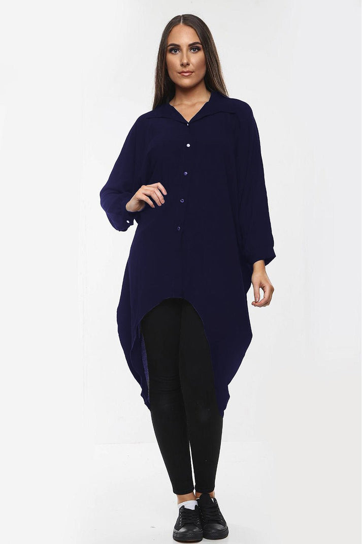 High-Low Oversized Button Long Top Shirt Dress with Hem and Long Sleeves 🇬🇧