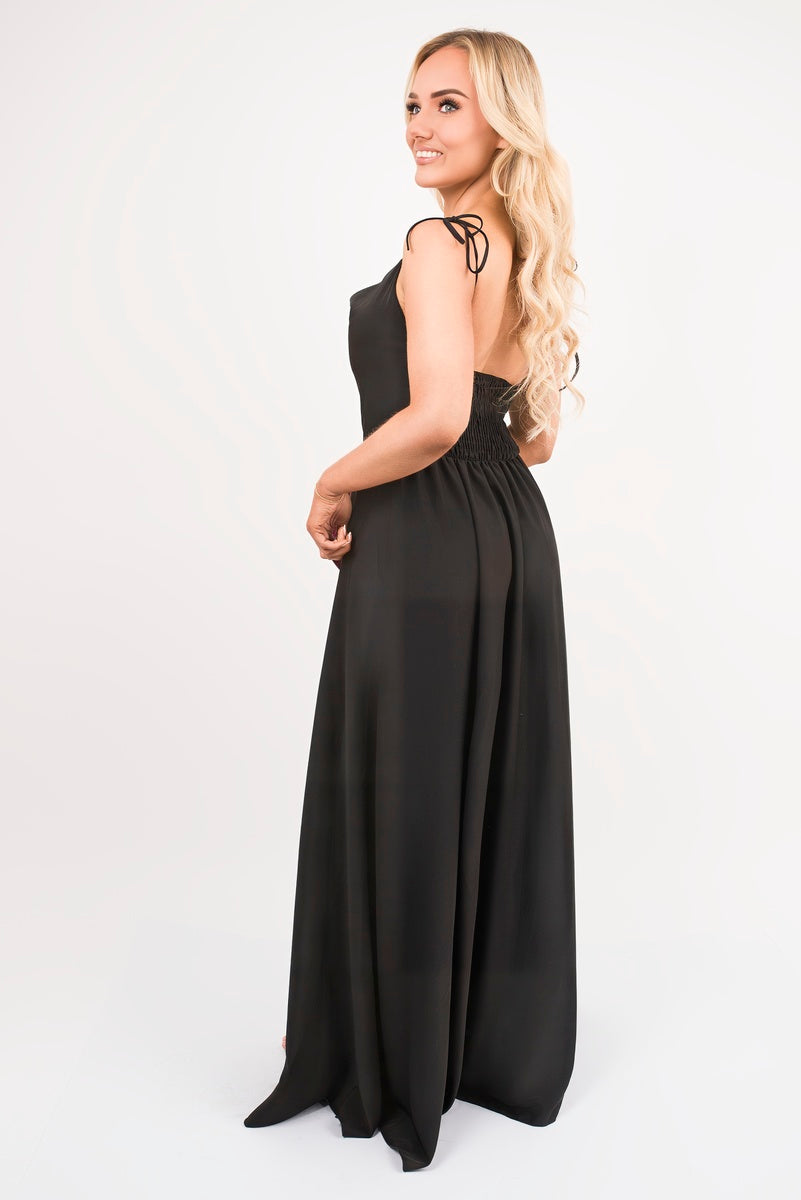 Cowl Neck Tie Strap Maxi Dress with Thigh Split 🇬🇧