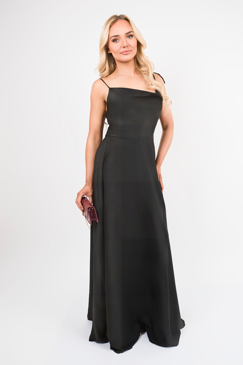 Cowl Neck Tie Strap Maxi Dress with Thigh Split 🇬🇧