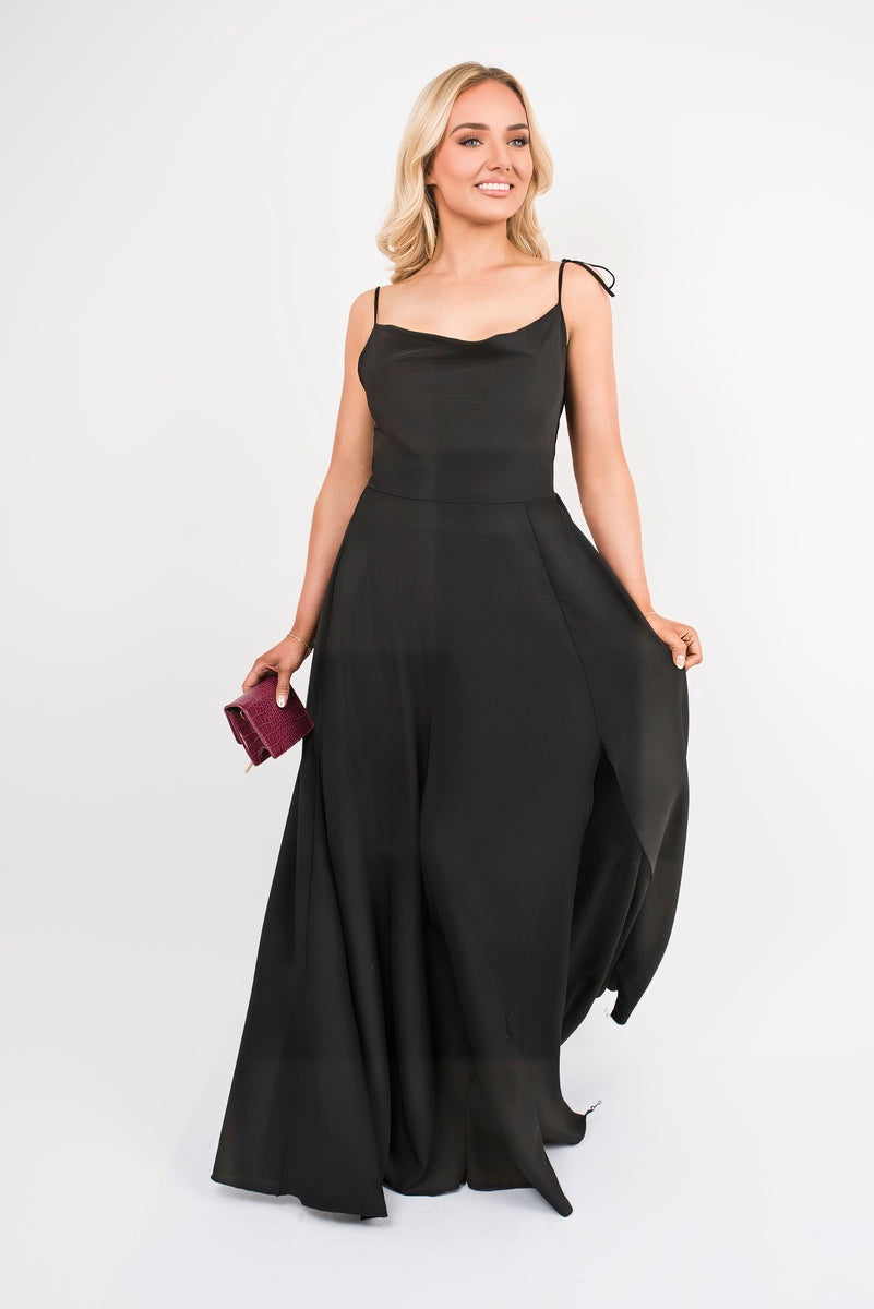 Cowl Neck Tie Strap Maxi Dress with Thigh Split 🇬🇧