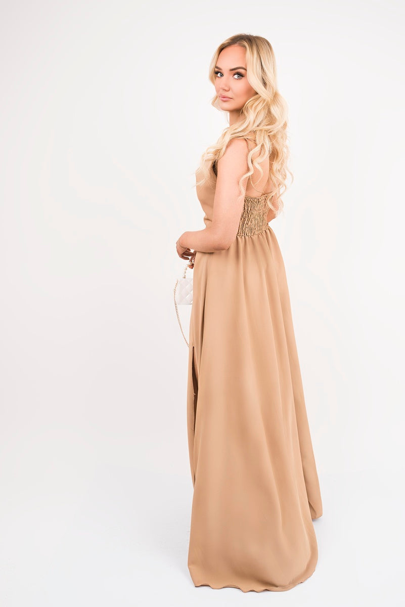 Cowl Neck Tie Strap Maxi Dress with Thigh Split 🇬🇧