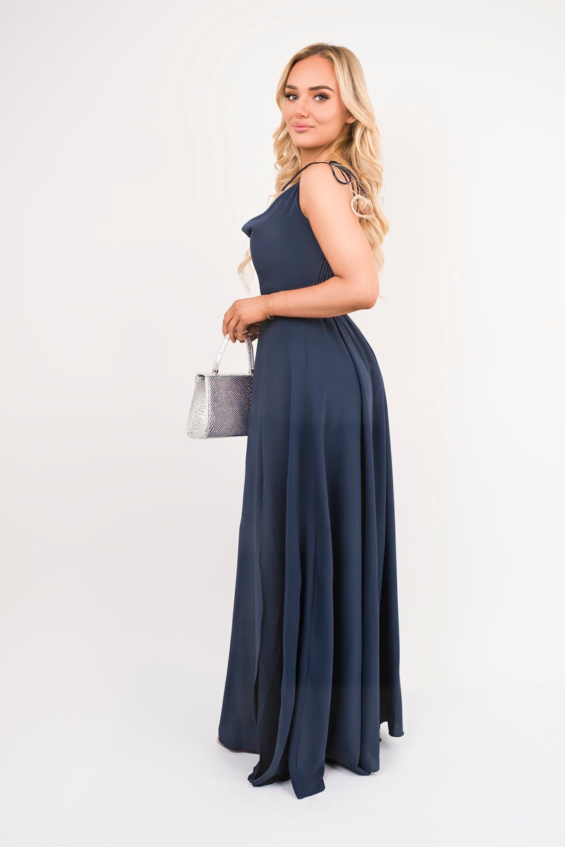 Cowl Neck Tie Strap Maxi Dress with Thigh Split 🇬🇧