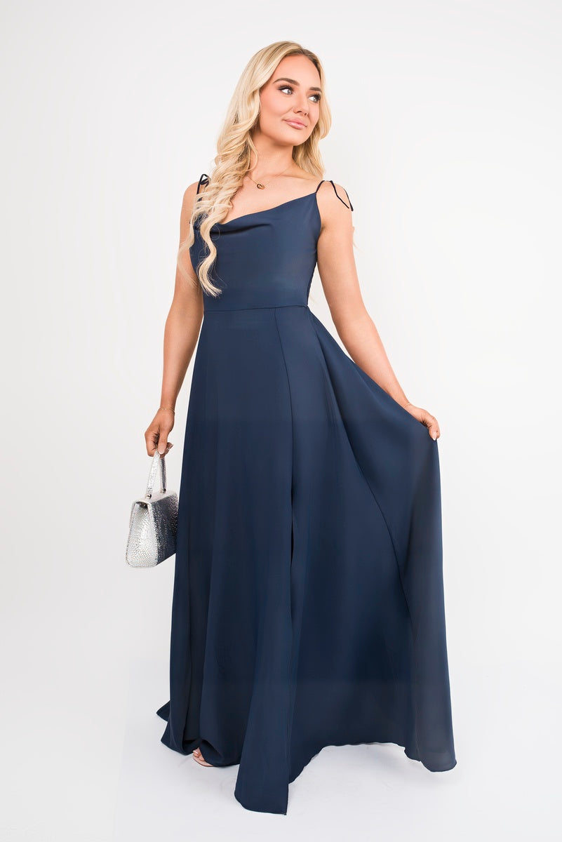 Cowl Neck Tie Strap Maxi Dress with Thigh Split 🇬🇧