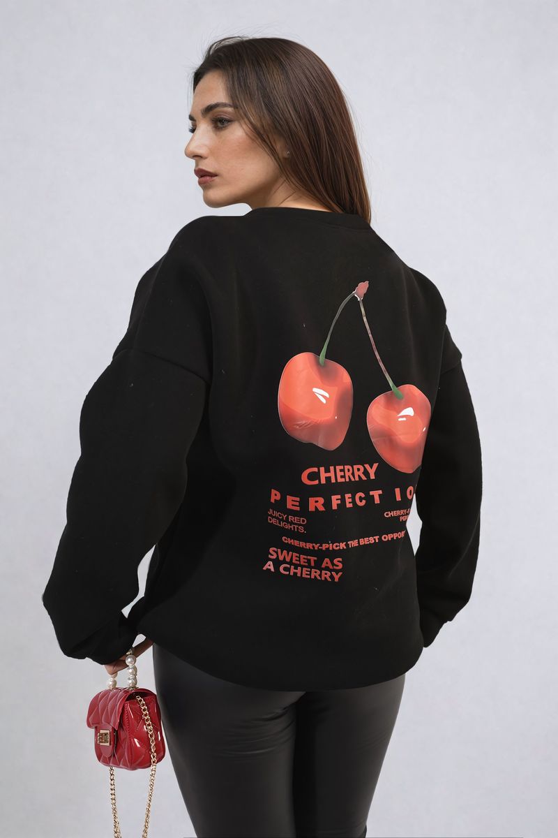 Cherry Printed Front and Back Design Oversized Knitted Jumper 🇬🇧