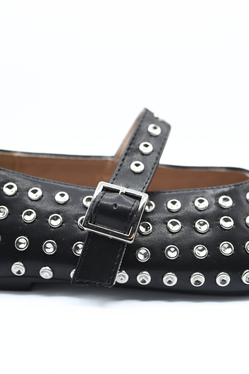 Rhinestone Decor Round Toe Buckle Strap Flat Shoes 🇬🇧