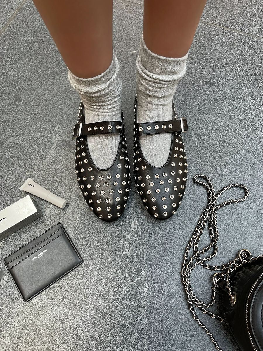 Rhinestone Decor Round Toe Buckle Strap Flat Shoes 🇬🇧