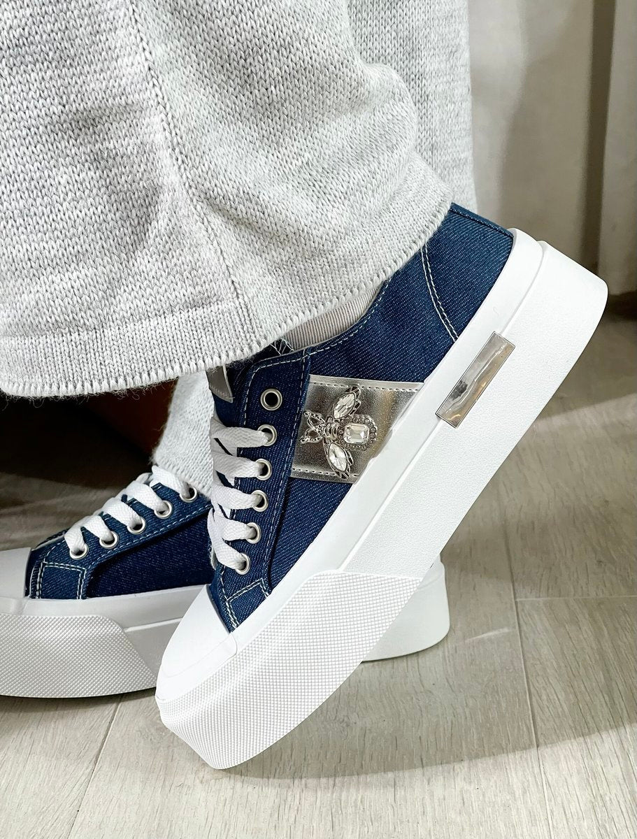 Luxe Bee Decorative Lace Up Platform Trainers 🇬🇧