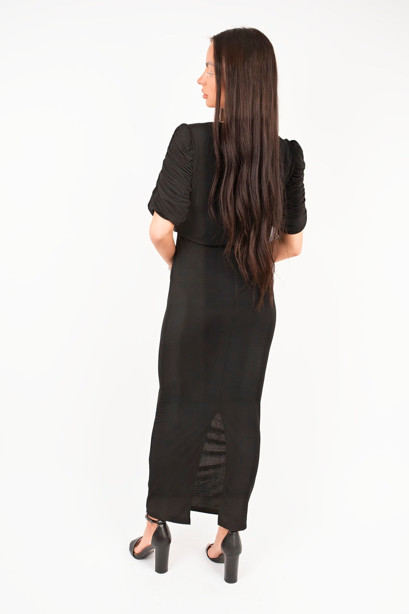 Ruched Short Sleeve Maxi Dress with Draped Bodice 🇬🇧