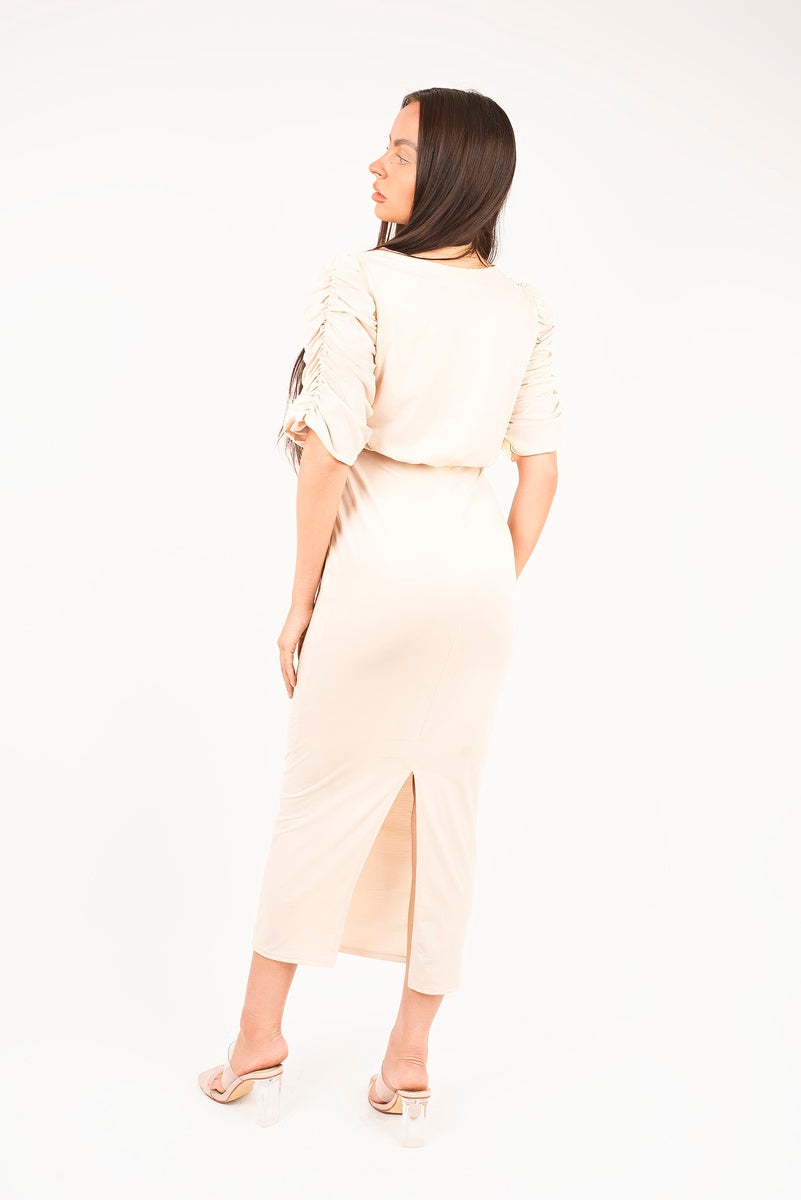 Ruched Short Sleeve Maxi Dress with Draped Bodice 🇬🇧