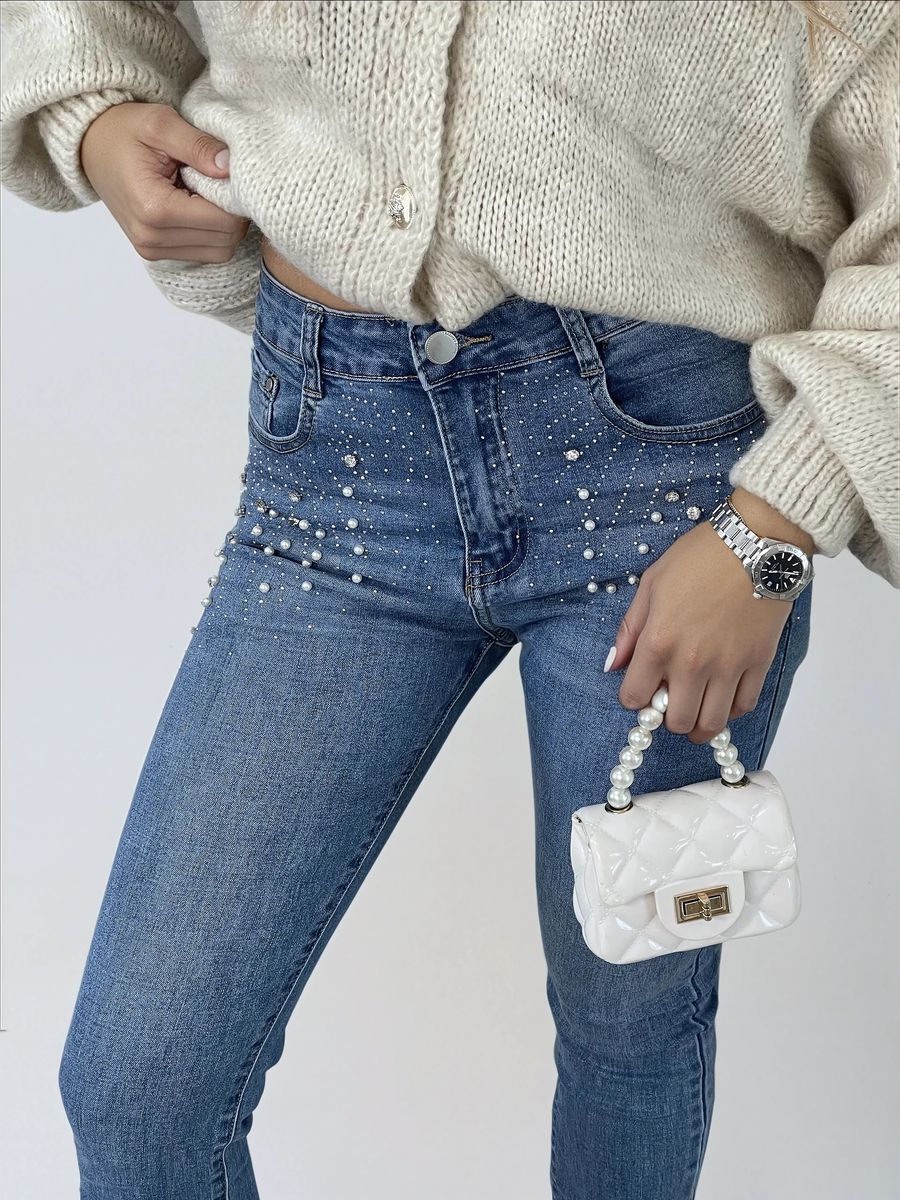 Rhinestone Embellished Skinny Fit Mid Rise Jeans 🇬🇧