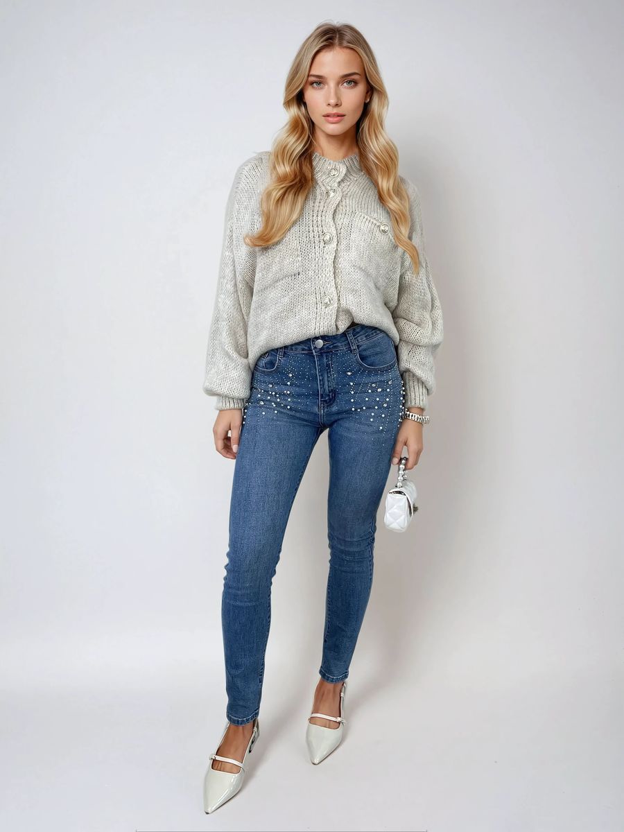 Rhinestone Embellished Skinny Fit Mid Rise Jeans 🇬🇧