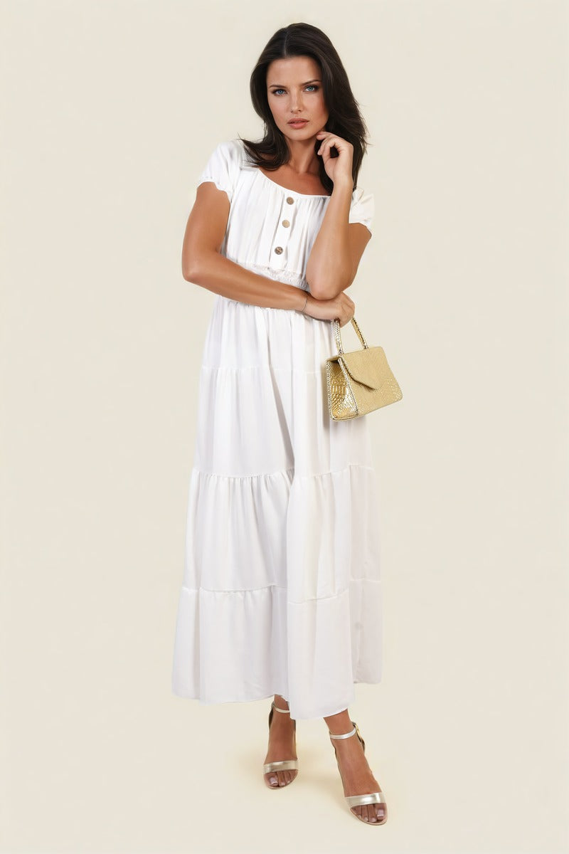 Smocked Waist Tiered Midi Dress 🇬🇧
