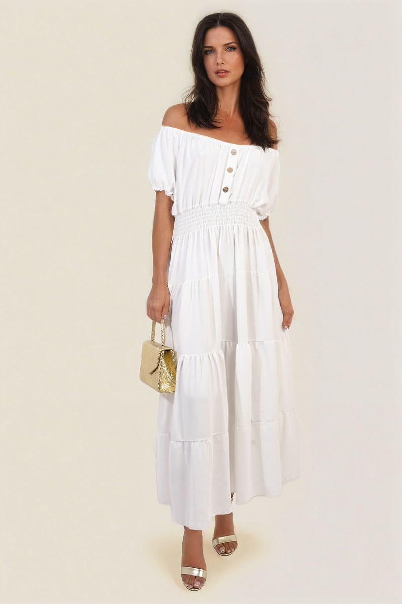 Smocked Waist Tiered Midi Dress 🇬🇧