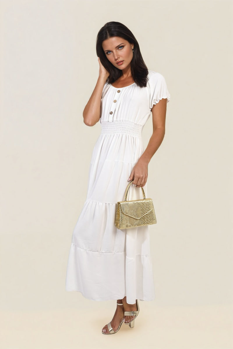 Smocked Waist Tiered Midi Dress 🇬🇧