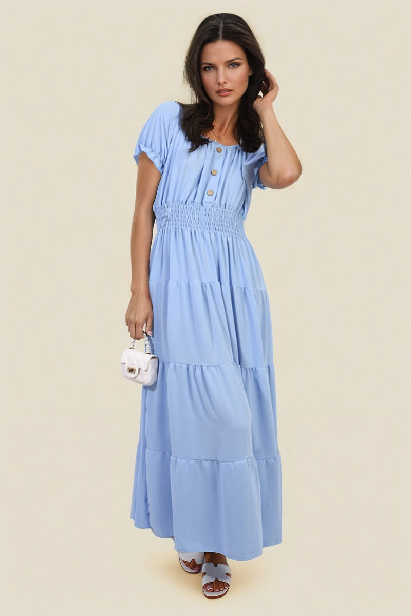 Smocked Waist Tiered Midi Dress 🇬🇧