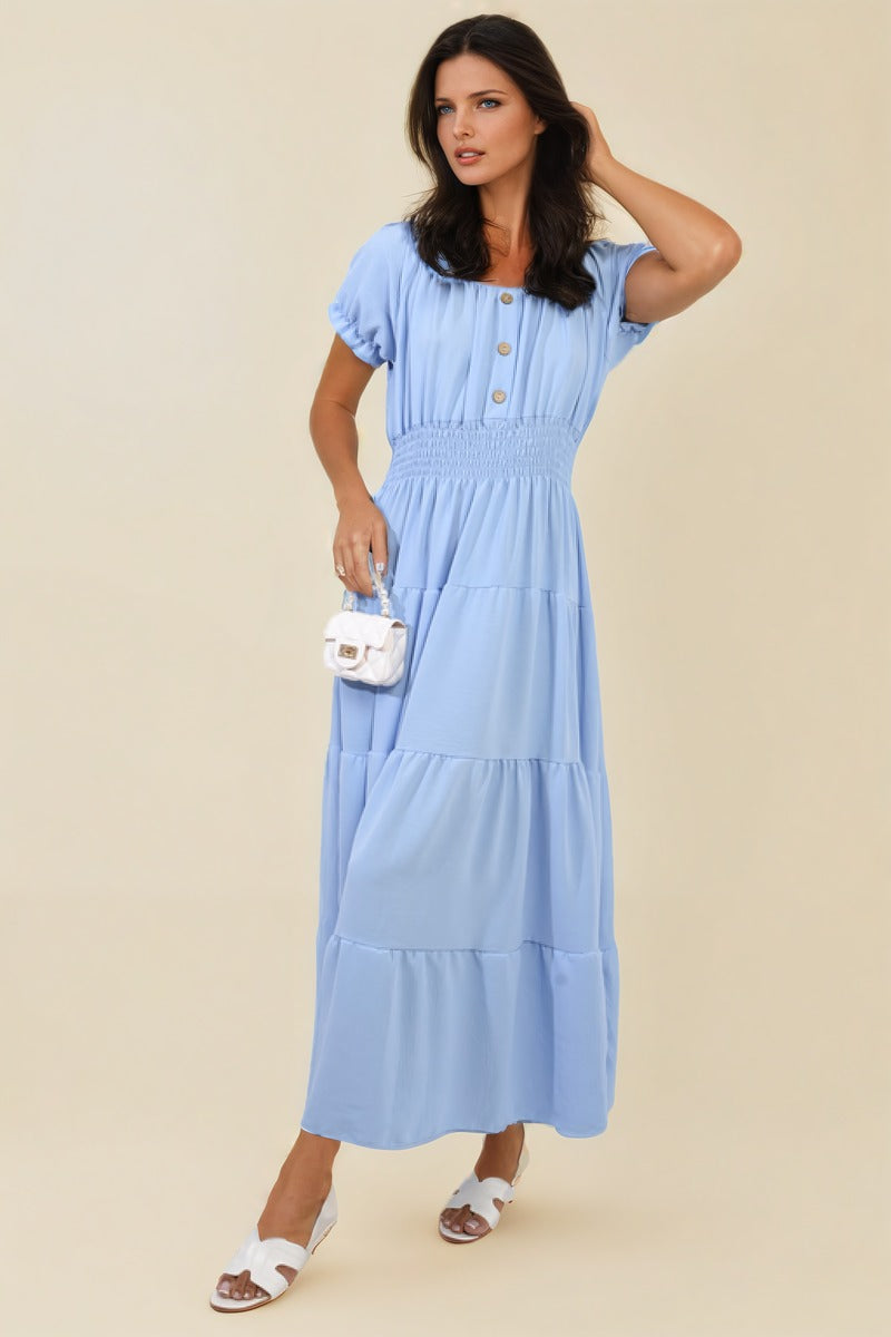 Smocked Waist Tiered Midi Dress 🇬🇧