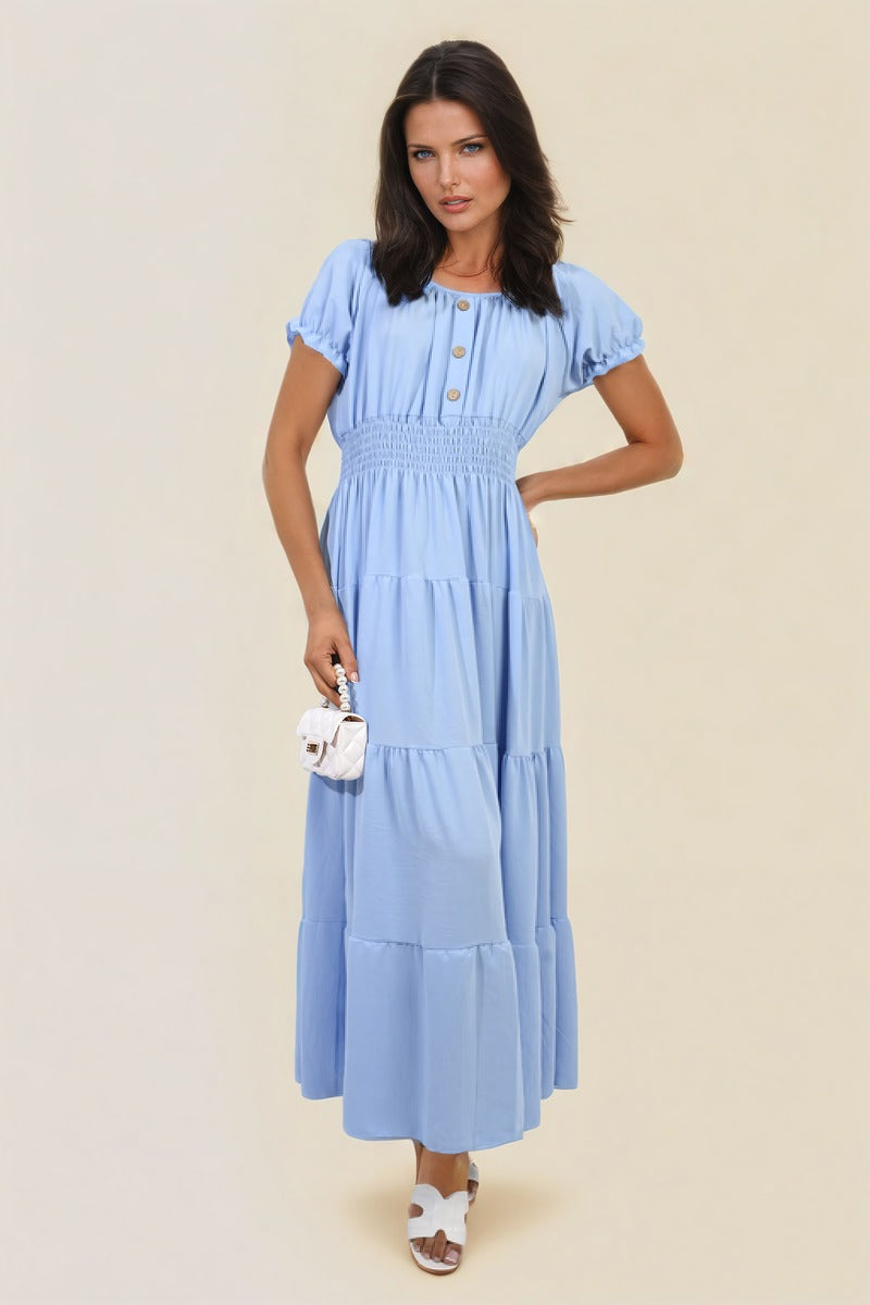 Smocked Waist Tiered Midi Dress 🇬🇧