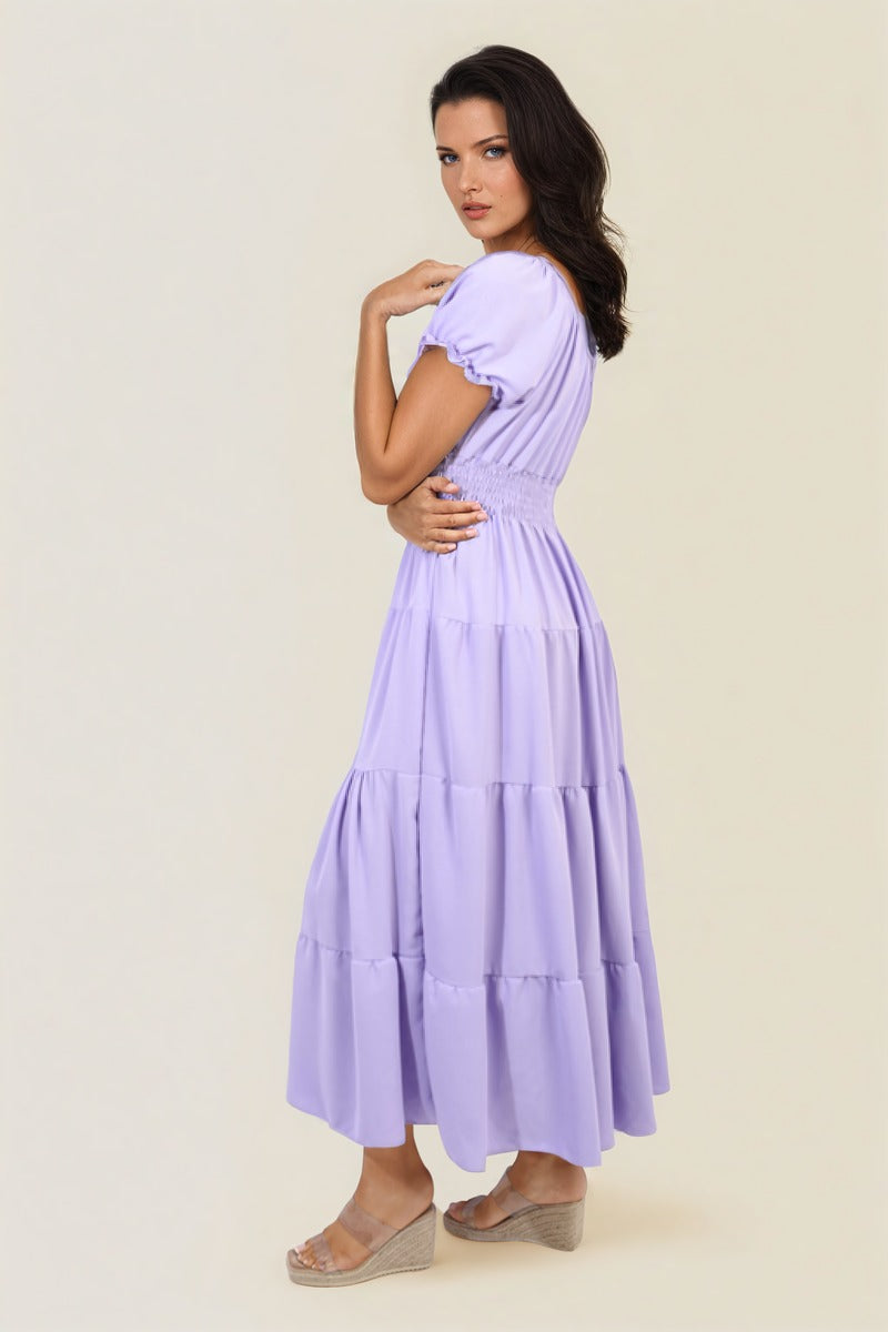 Smocked Waist Tiered Midi Dress 🇬🇧