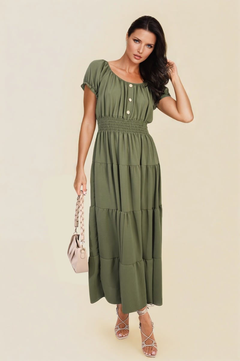 Smocked Waist Tiered Midi Dress 🇬🇧