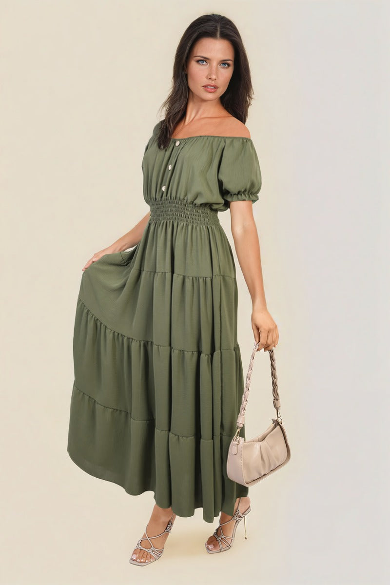 Smocked Waist Tiered Midi Dress 🇬🇧