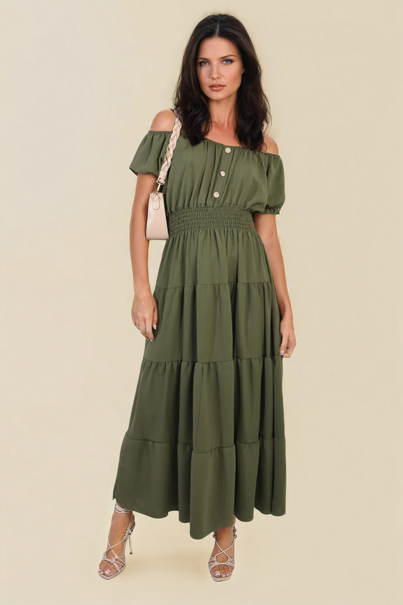 Smocked Waist Tiered Midi Dress 🇬🇧